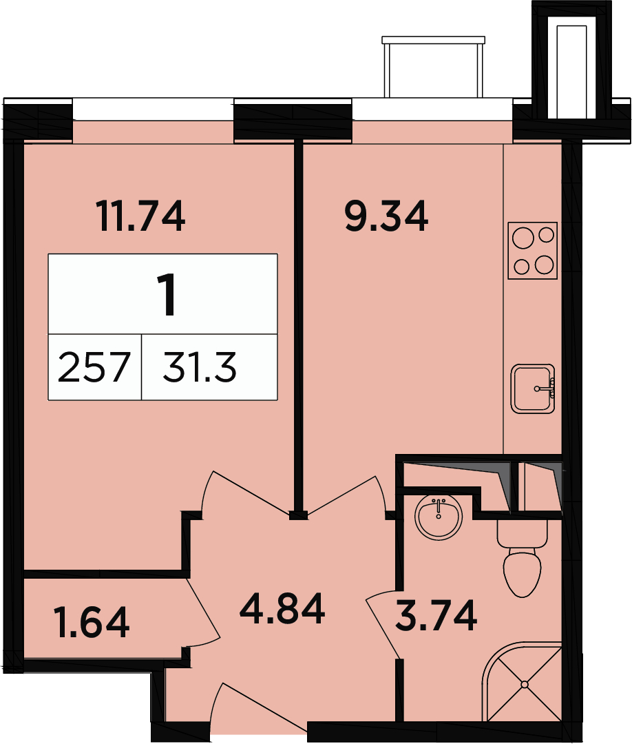 3-комнатная квартира в ЖК Розмарин на 13 этаже в 1 секции. Дом сдан.