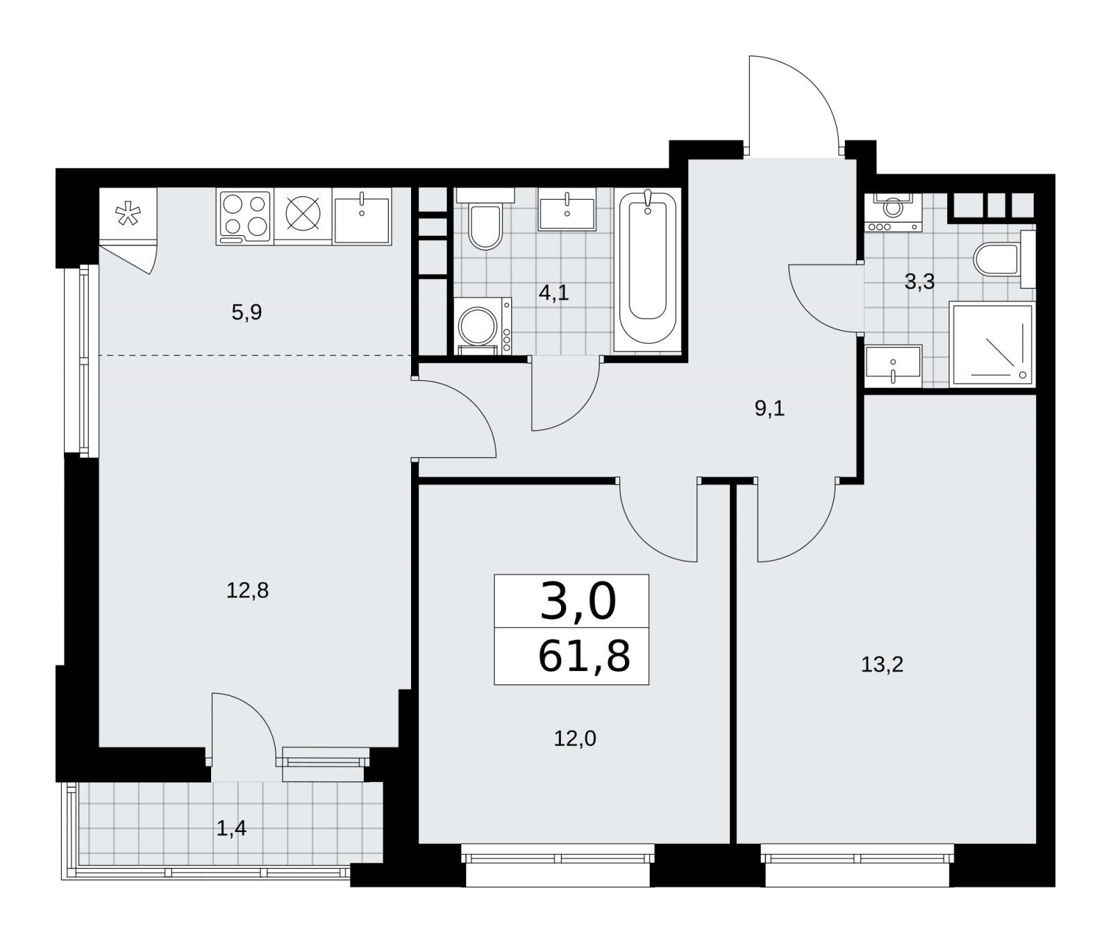 2-комнатная квартира с отделкой в Велнес-квартал Никольский на 11 этаже в 2 секции. Сдача в 4 кв. 2024 г.