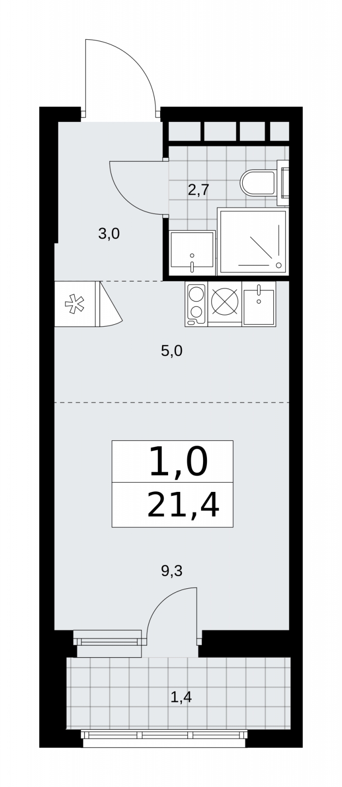 1-комнатная квартира (Студия) с отделкой в Велнес-квартал Никольский на 3 этаже в 5 секции. Сдача в 4 кв. 2024 г.