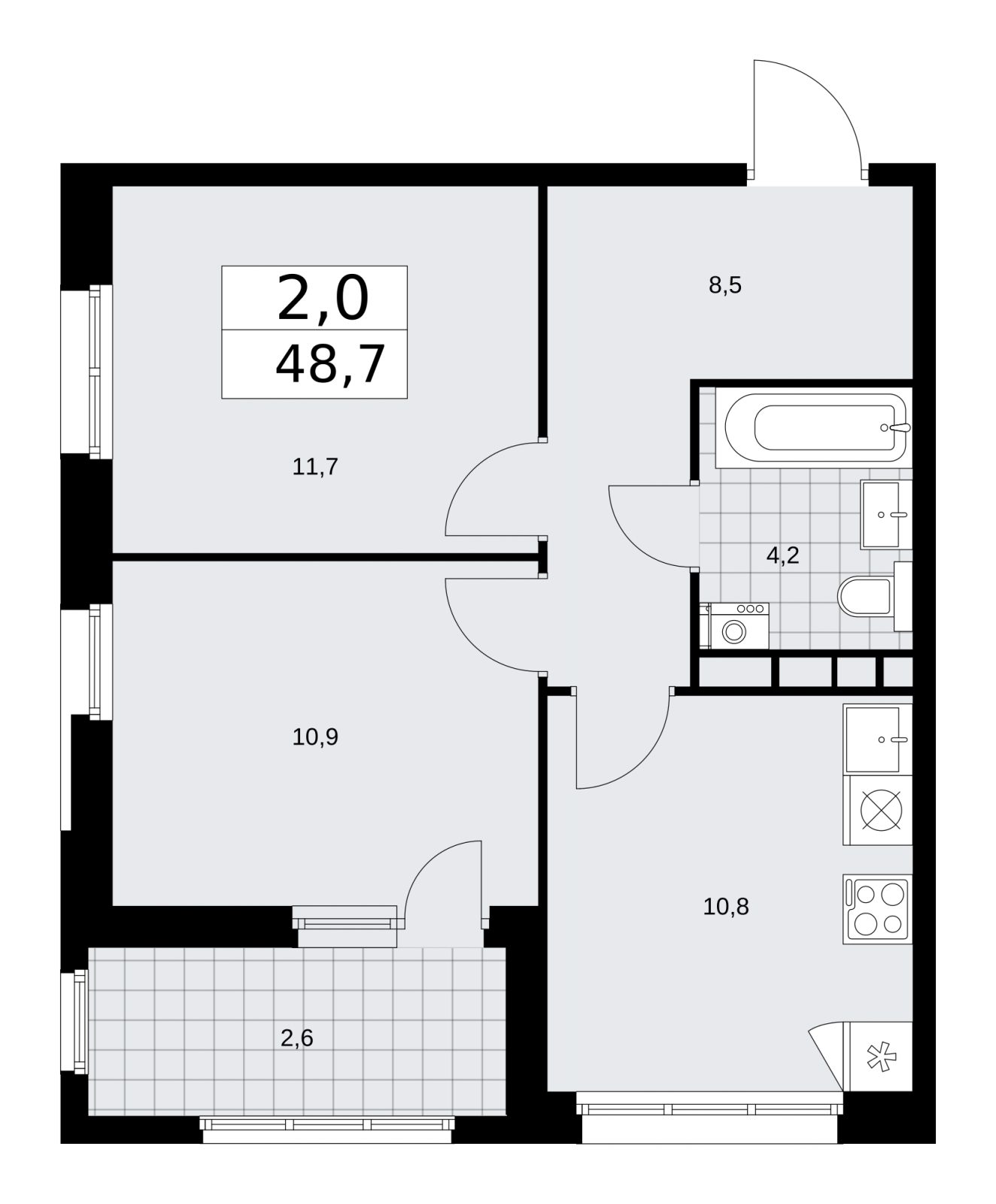 2-комнатная квартира в ЖК TERLE PARK на 2 этаже в 3 секции. Сдача в 4 кв. 2025 г.