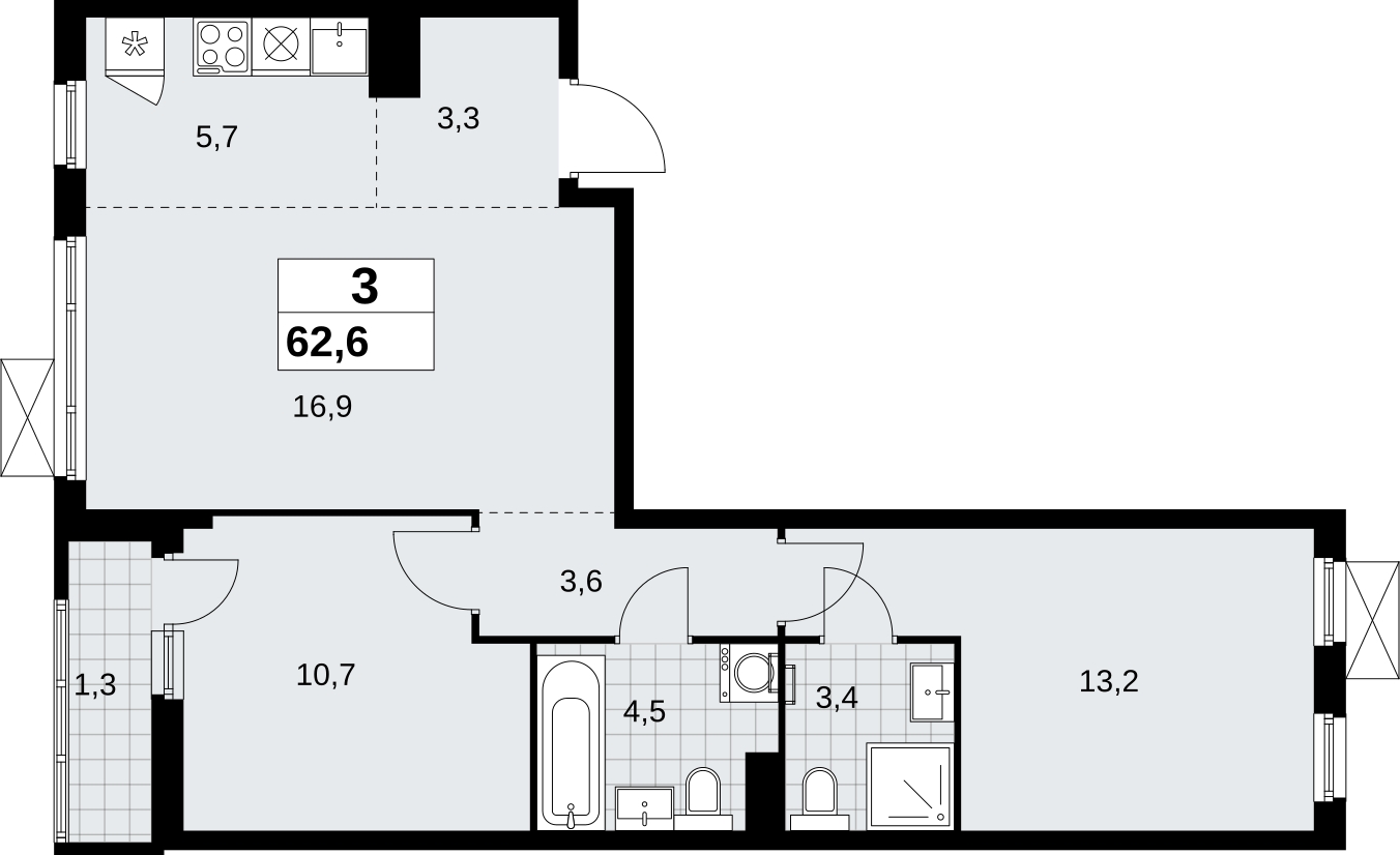 3-комнатная квартира с отделкой в Велнес-квартал Никольский на 3 этаже в 5 секции. Сдача в 4 кв. 2024 г.