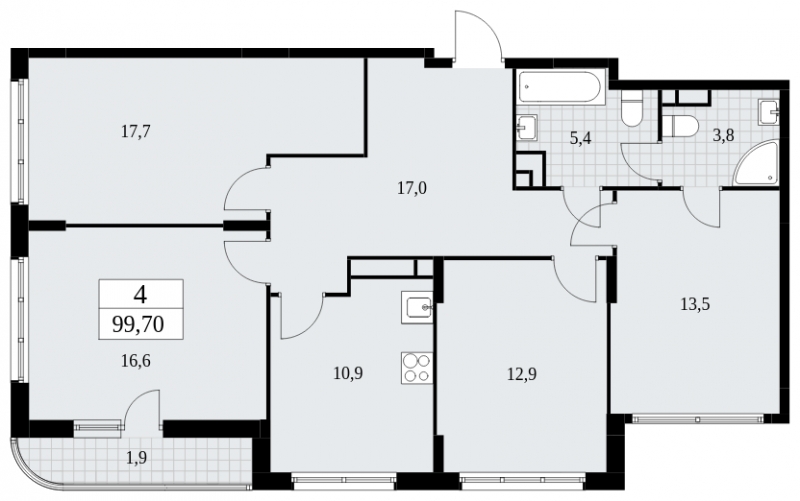2-комнатная квартира в ЖК Скандинавия на 14 этаже в 1 секции. Сдача в 4 кв. 2024 г.