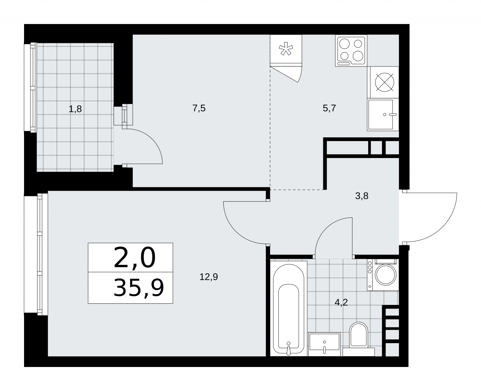 1-комнатная квартира (Студия) с отделкой в ЖК Прео на 8 этаже в 1 секции. Сдача в 4 кв. 2024 г.