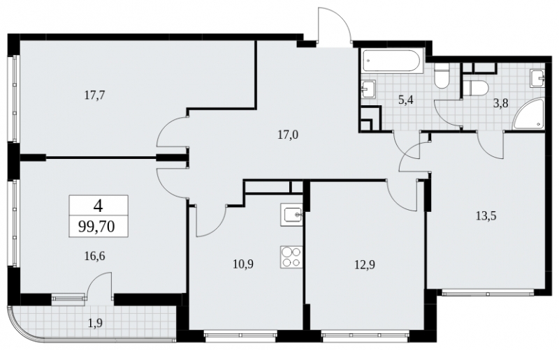 3-комнатная квартира в ЖК Скандинавия на 14 этаже в 1 секции. Сдача в 4 кв. 2024 г.