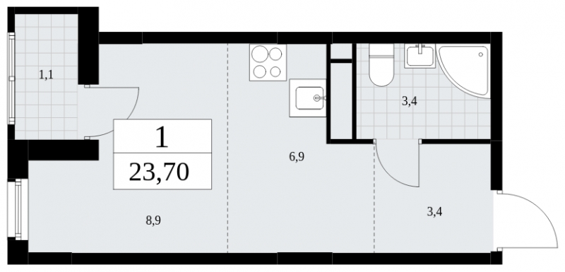 1-комнатная квартира (Студия) с отделкой в ЖК Скандинавия на 9 этаже в 1 секции. Сдача в 4 кв. 2024 г.