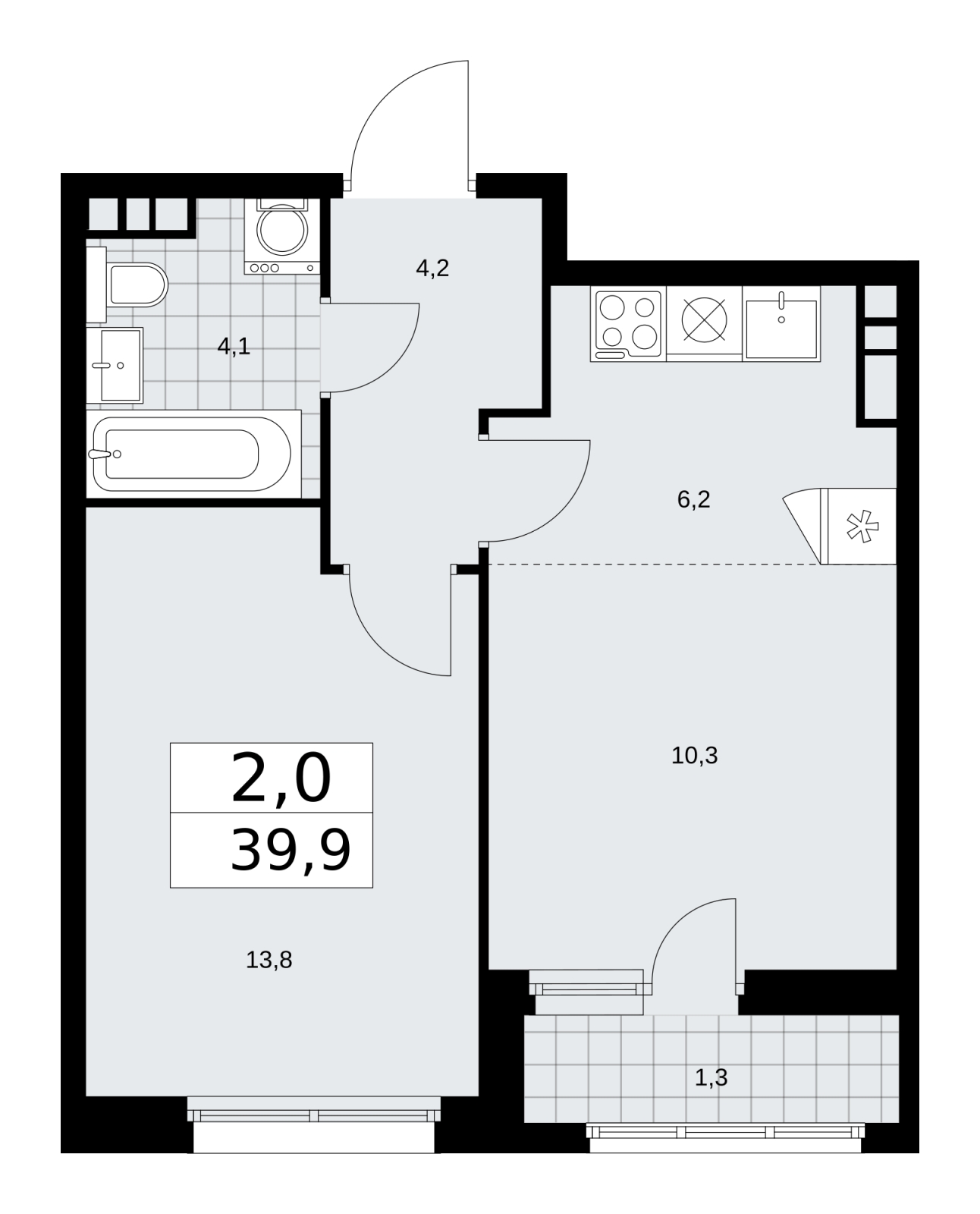 2-комнатная квартира с отделкой в ЖК Айвазовский City на 9 этаже в 7.4 секции. Сдача в 3 кв. 2026 г.