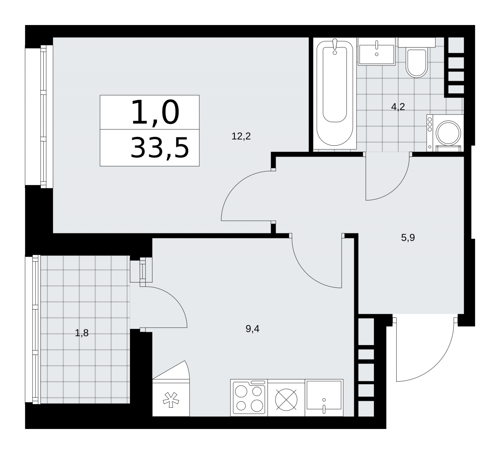 1-комнатная квартира (Студия) с отделкой в ЖК Прео на 6 этаже в 3 секции. Сдача в 4 кв. 2025 г.
