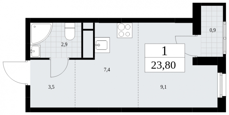 1-комнатная квартира (Студия) с отделкой в ЖК Скандинавия на 2 этаже в 1 секции. Сдача в 4 кв. 2024 г.