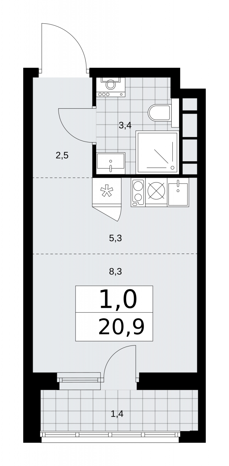 2-комнатная квартира с отделкой в ЖК Айвазовский City на 4 этаже в 7.4 секции. Сдача в 3 кв. 2026 г.