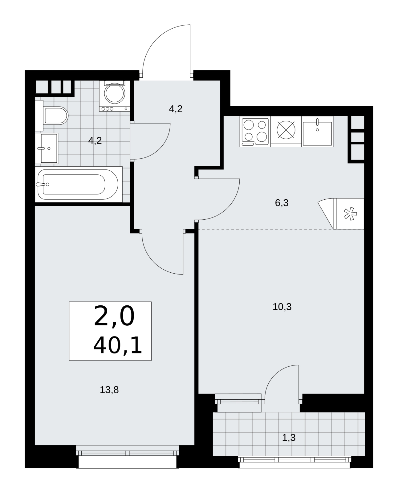 1-комнатная квартира с отделкой в ЖК Айвазовский City на 3 этаже в 7.4 секции. Сдача в 3 кв. 2026 г.