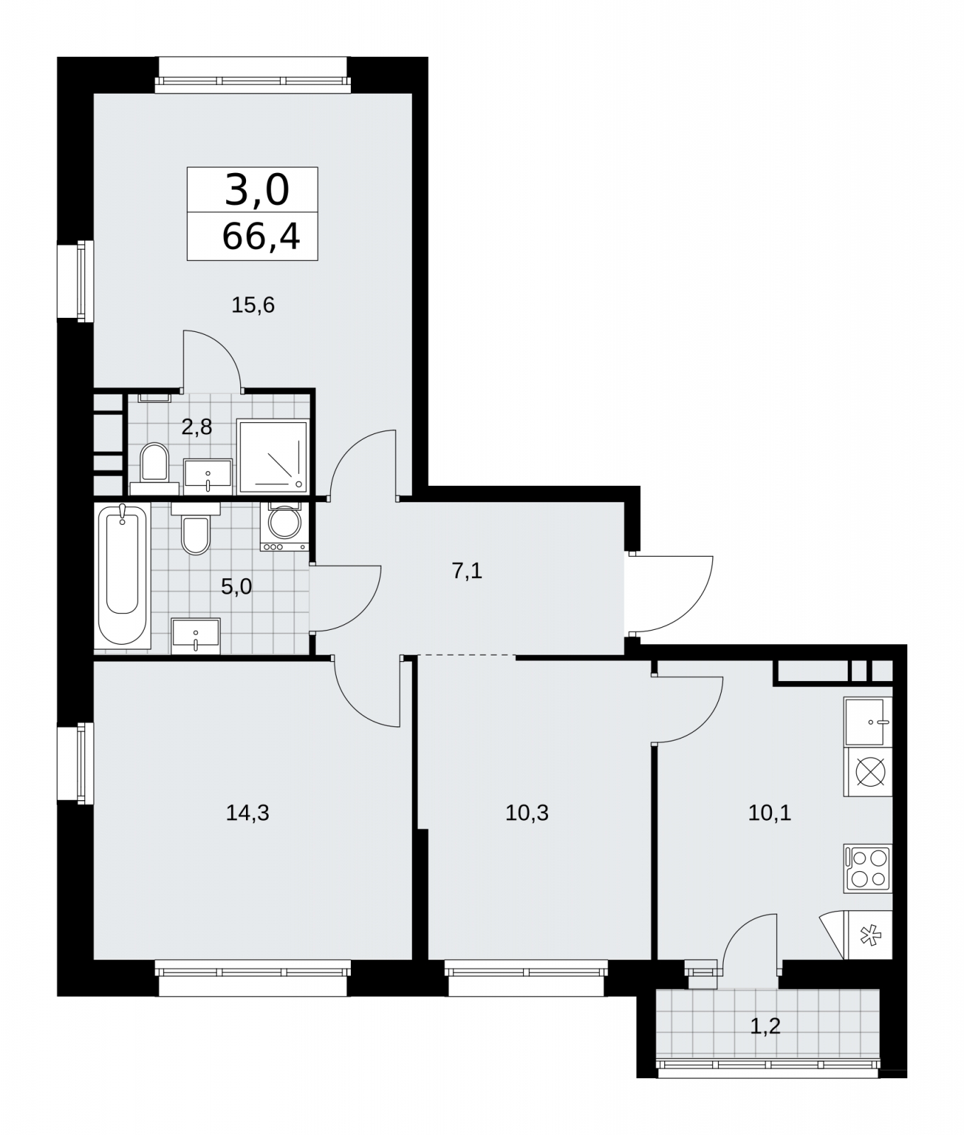 3-комнатная квартира с отделкой в ЖК Айвазовский City на 4 этаже в 7.5 секции. Сдача в 3 кв. 2026 г.