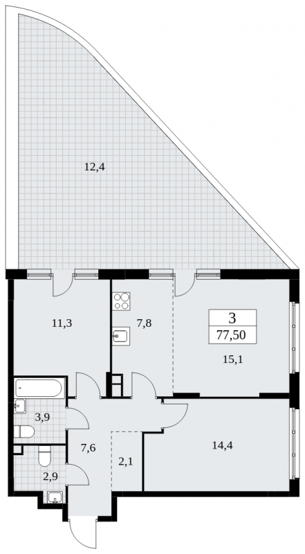 3-комнатная квартира с отделкой в ЖК Скандинавия на 9 этаже в 1 секции. Сдача в 4 кв. 2024 г.