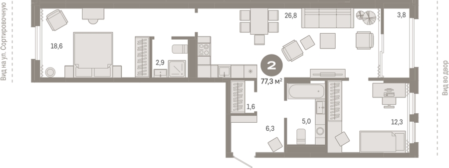 3-комнатная квартира с отделкой в ЖК Прео на 18 этаже в 1 секции. Сдача в 4 кв. 2024 г.
