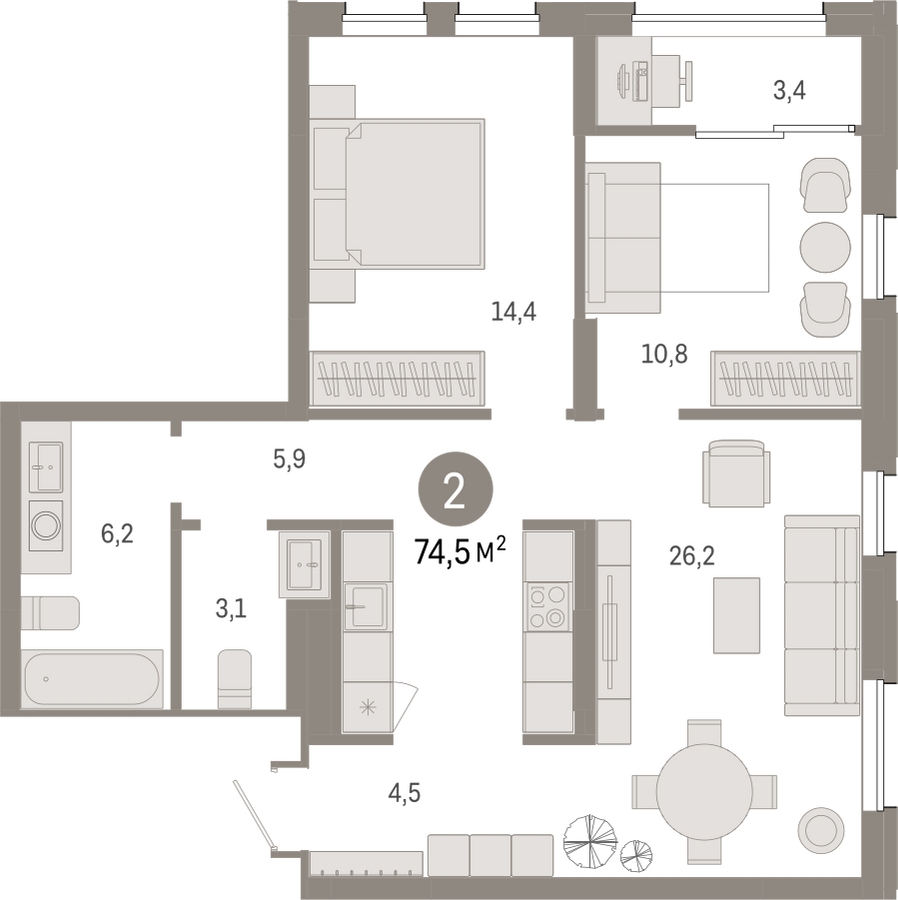 2-комнатная квартира с отделкой в ЖК Айвазовский City на 23 этаже в 7.1 секции. Сдача в 3 кв. 2026 г.