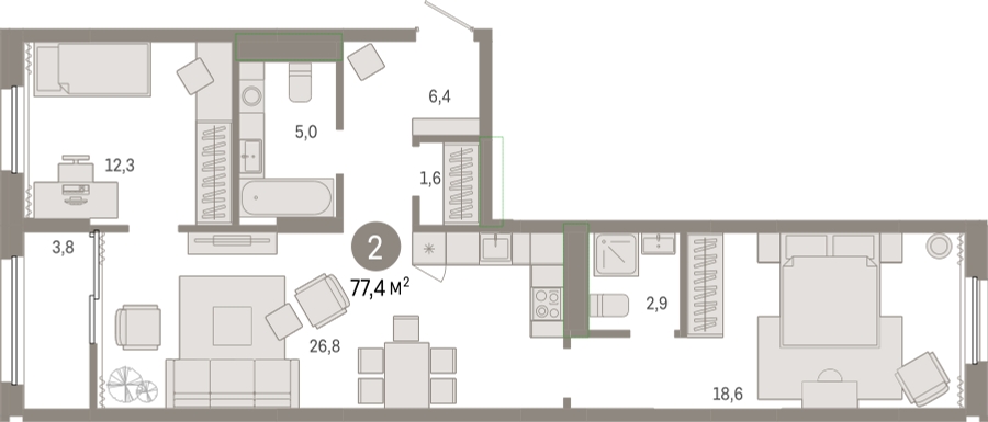 2-комнатная квартира с отделкой в ЖК Айвазовский City на 3 этаже в 1 секции. Сдача в 4 кв. 2023 г.