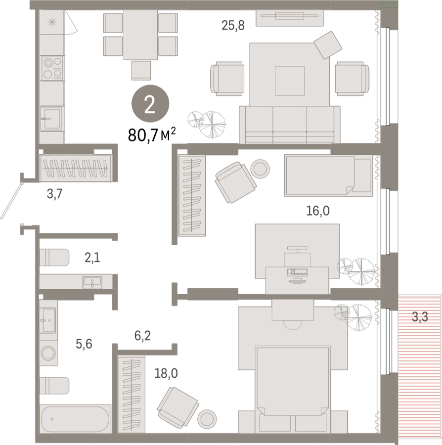 1-комнатная квартира с отделкой в ЖК Айвазовский City на 13 этаже в 7.4 секции. Сдача в 3 кв. 2026 г.