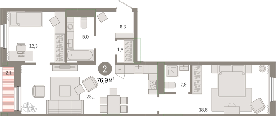 1-комнатная квартира с отделкой в ЖК Айвазовский City на 10 этаже в 7.4 секции. Сдача в 3 кв. 2026 г.