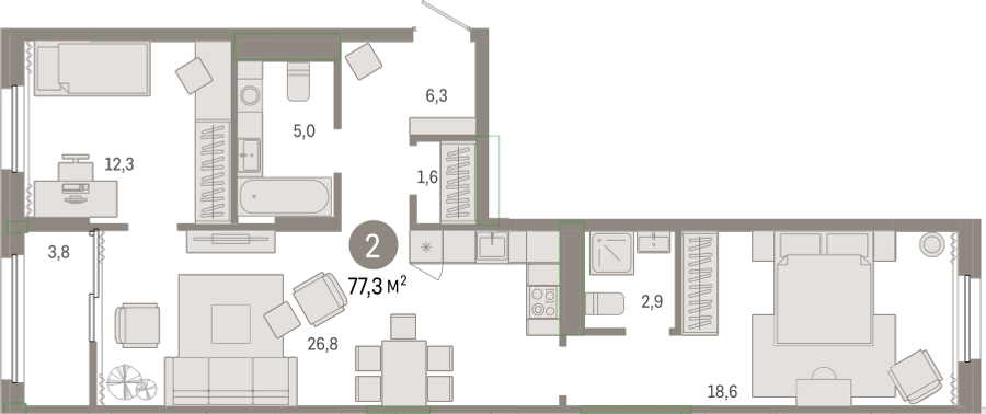3-комнатная квартира с отделкой в ЖК Айвазовский City на 2 этаже в 5 секции. Сдача в 4 кв. 2023 г.