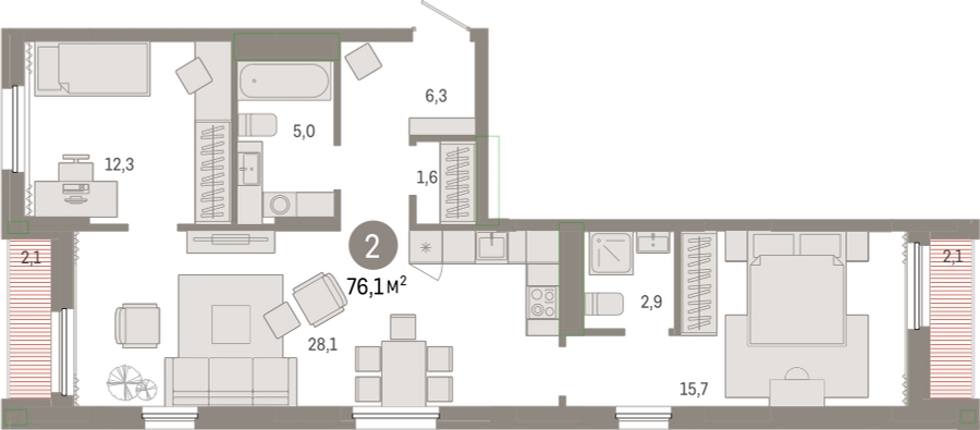 2-комнатная квартира с отделкой в ЖК Айвазовский City на 4 этаже в 4 секции. Дом сдан.