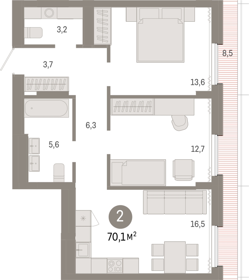 3-комнатная квартира с отделкой в ЖК Айвазовский City на 15 этаже в 7.3 секции. Сдача в 3 кв. 2026 г.
