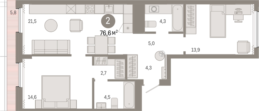 3-комнатная квартира с отделкой в ЖК Айвазовский City на 13 этаже в 7.3 секции. Сдача в 3 кв. 2026 г.