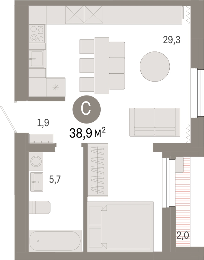 1-комнатная квартира (Студия) с отделкой в Квартал Депо на 9 этаже в 3 секции. Сдача в 2 кв. 2024 г.
