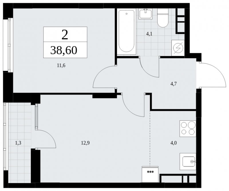 2-комнатная квартира с отделкой в Квартал Депо на 9 этаже в 1 секции. Сдача в 2 кв. 2024 г.