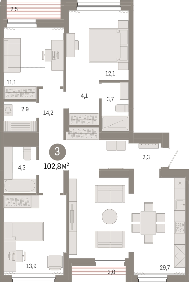 3-комнатная квартира с отделкой в ЖК Прео на 23 этаже в 1 секции. Сдача в 4 кв. 2024 г.