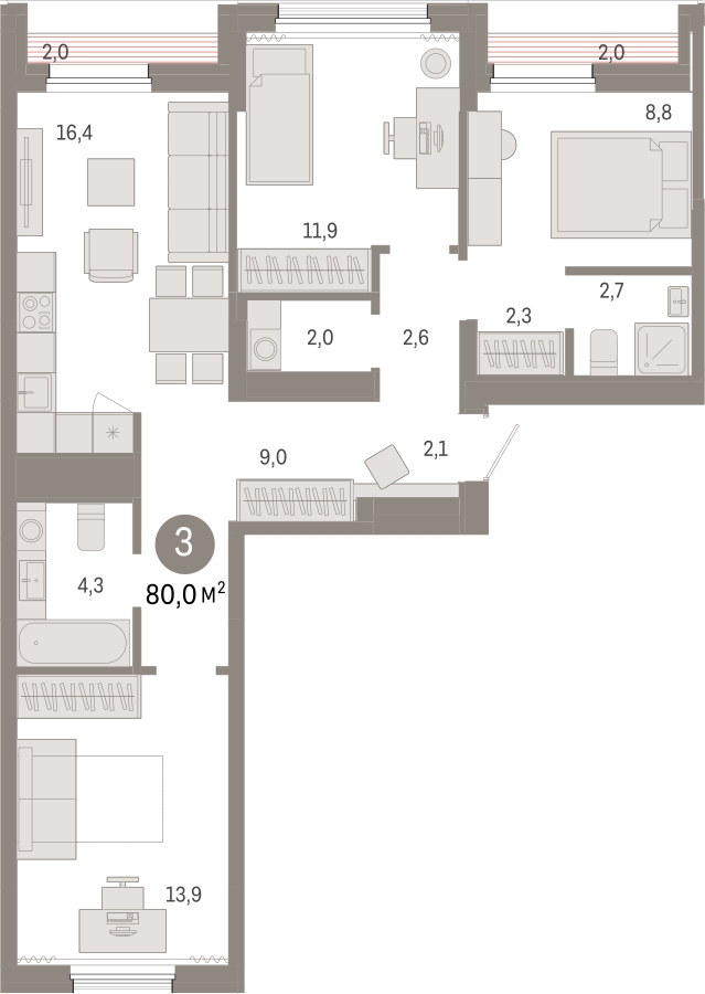 1-комнатная квартира (Студия) с отделкой в ЖК Айвазовский City на 4 этаже в 7.3 секции. Сдача в 3 кв. 2026 г.