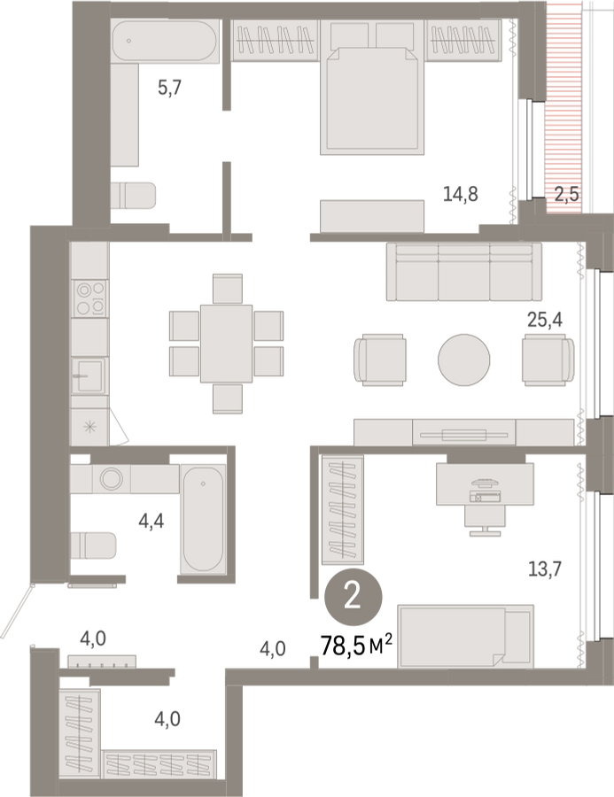 2-комнатная квартира с отделкой в Квартал Депо на 1 этаже в 2 секции. Сдача в 2 кв. 2024 г.