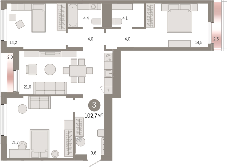 2-комнатная квартира с отделкой в ЖК Айвазовский City на 5 этаже в 7.5 секции. Сдача в 3 кв. 2026 г.