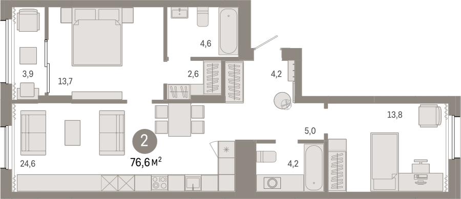 2-комнатная квартира с отделкой в ЖК Прео на 14 этаже в 1 секции. Сдача в 4 кв. 2024 г.