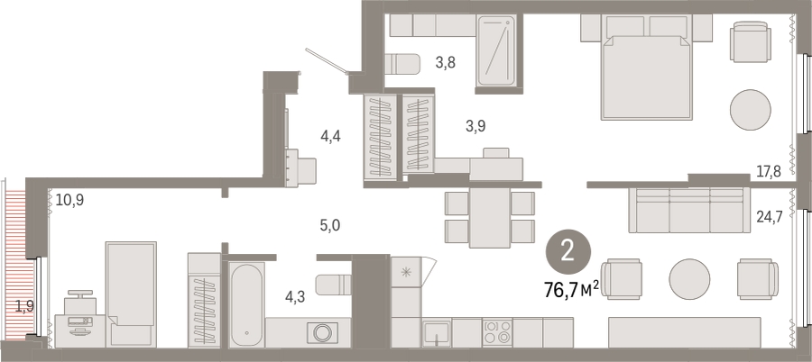 2-комнатная квартира с отделкой в Квартал Депо на 9 этаже в 1 секции. Сдача в 2 кв. 2024 г.