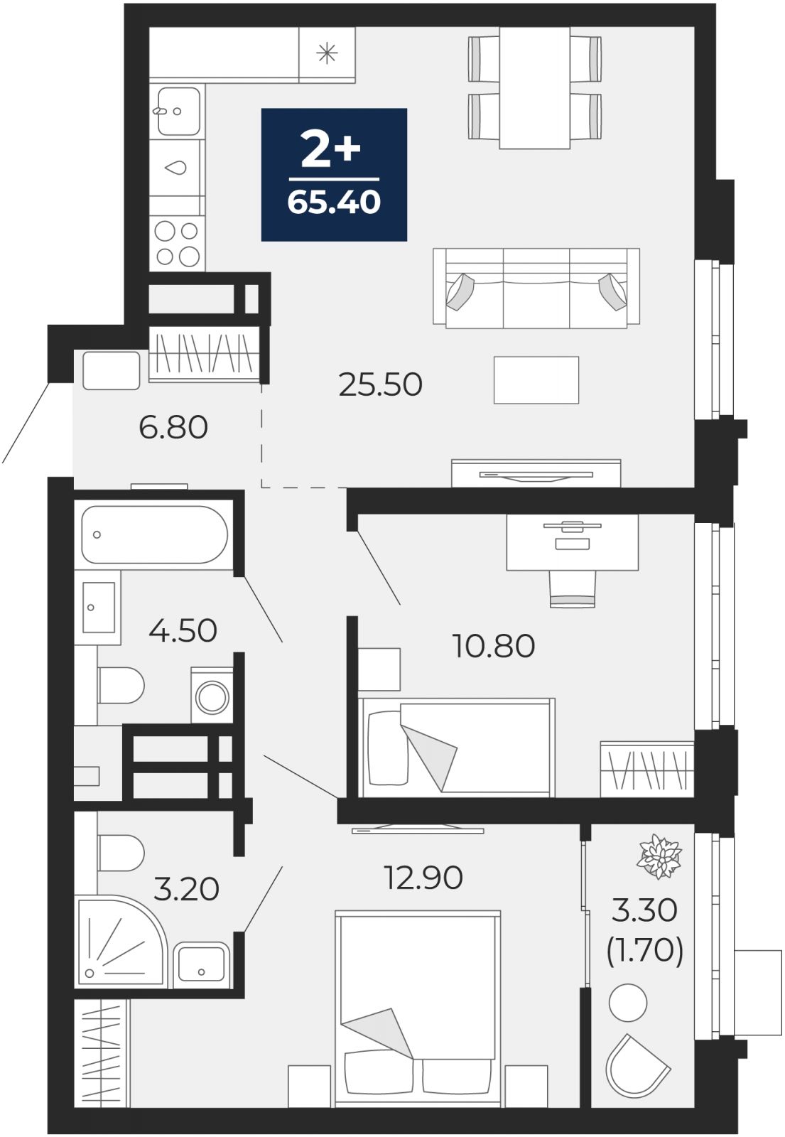 3-комнатная квартира с отделкой в ЖК Просторная 7 на 29 этаже в 1 секции. Сдача в 3 кв. 2022 г.