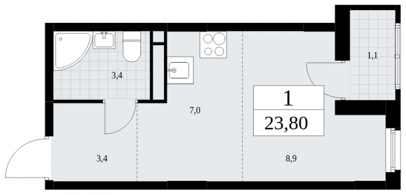3-комнатная квартира в ЖК Скандинавия на 2 этаже в 1 секции. Сдача в 4 кв. 2024 г.