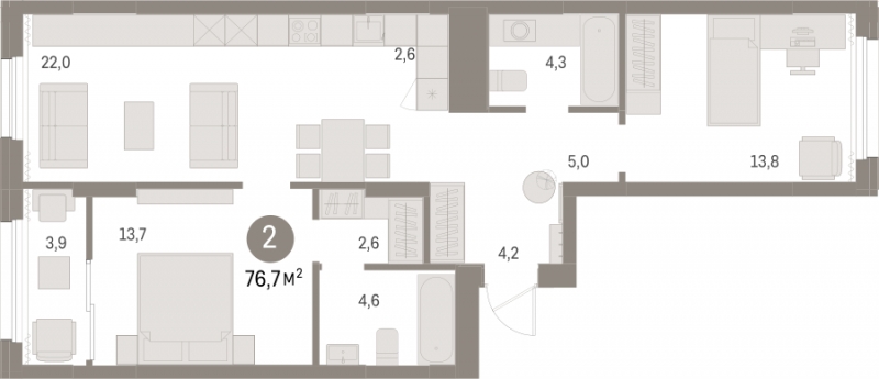 1-комнатная квартира (Студия) с отделкой в ЖК Айвазовский City на 19 этаже в 7.1 секции. Сдача в 3 кв. 2026 г.