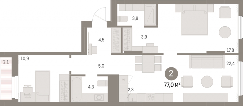 1-комнатная квартира с отделкой в ЖК Айвазовский City на 19 этаже в 7.1 секции. Сдача в 3 кв. 2026 г.