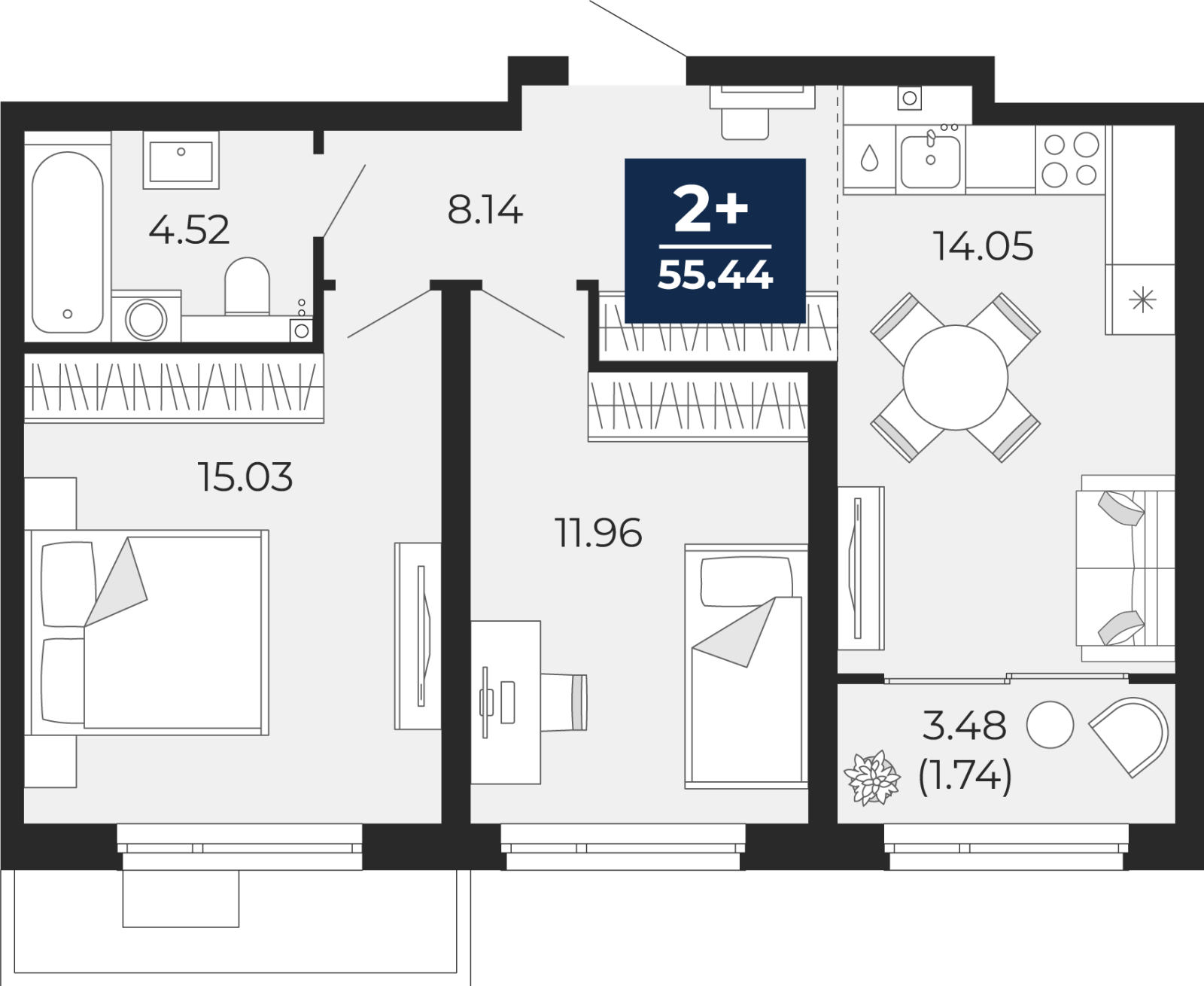 2-комнатная квартира с отделкой в ЖК Айвазовский City на 18 этаже в 7.1 секции. Сдача в 3 кв. 2026 г.