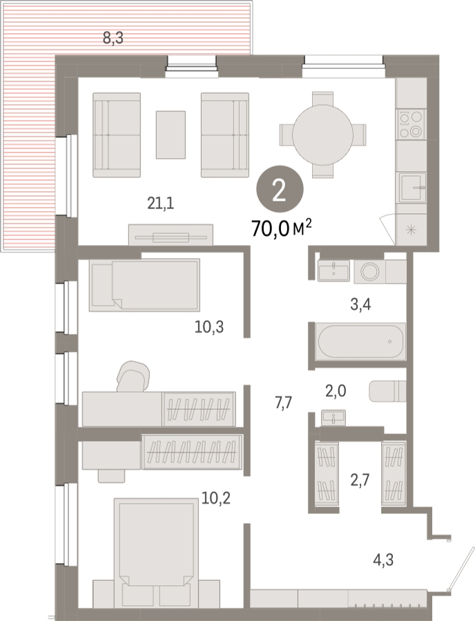 3-комнатная квартира с отделкой в ЖК Айвазовский City на 15 этаже в 7.1 секции. Сдача в 3 кв. 2026 г.