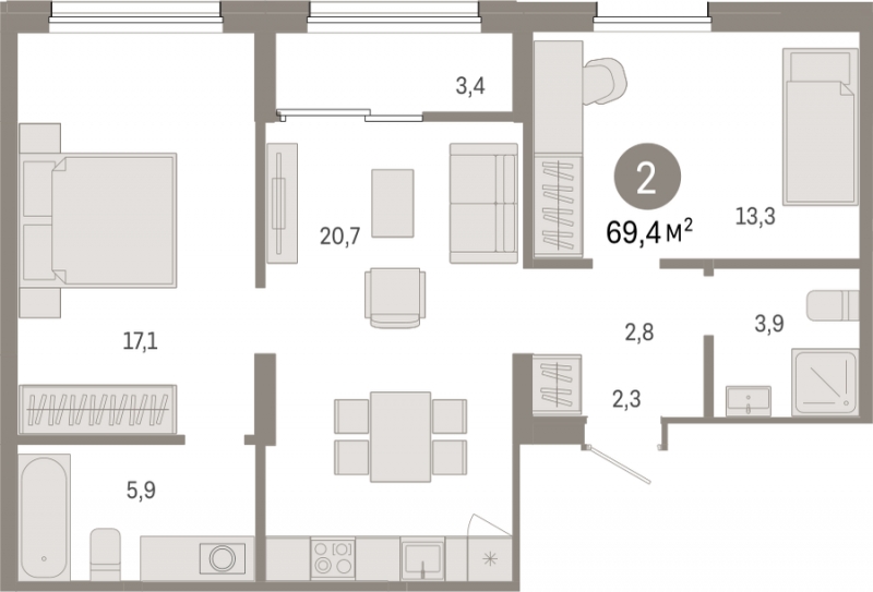 2-комнатная квартира с отделкой в Велнес-квартал Никольский на 13 этаже в 5 секции. Сдача в 4 кв. 2024 г.