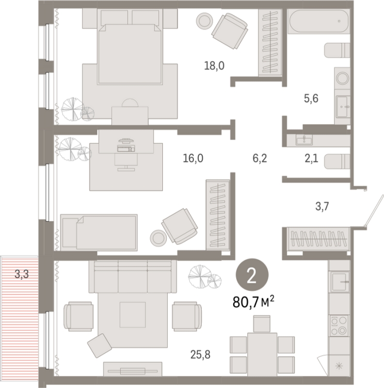 2-комнатная квартира с отделкой в ЖК Айвазовский City на 12 этаже в 7.1 секции. Сдача в 3 кв. 2026 г.