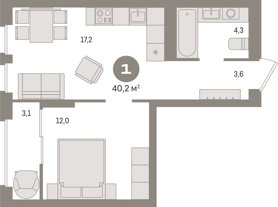 1-комнатная квартира (Студия) с отделкой в ЖК Айвазовский City на 10 этаже в 7.1 секции. Сдача в 3 кв. 2026 г.