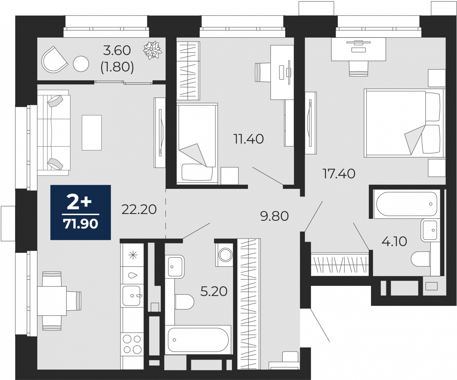1-комнатная квартира (Студия) с отделкой в ЖК Амурский парк на 23 этаже в 3 секции. Сдача в 3 кв. 2024 г.