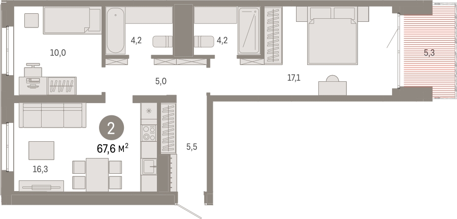 1-комнатная квартира с отделкой в ЖК Айвазовский City на 2 этаже в 7.1 секции. Сдача в 3 кв. 2026 г.