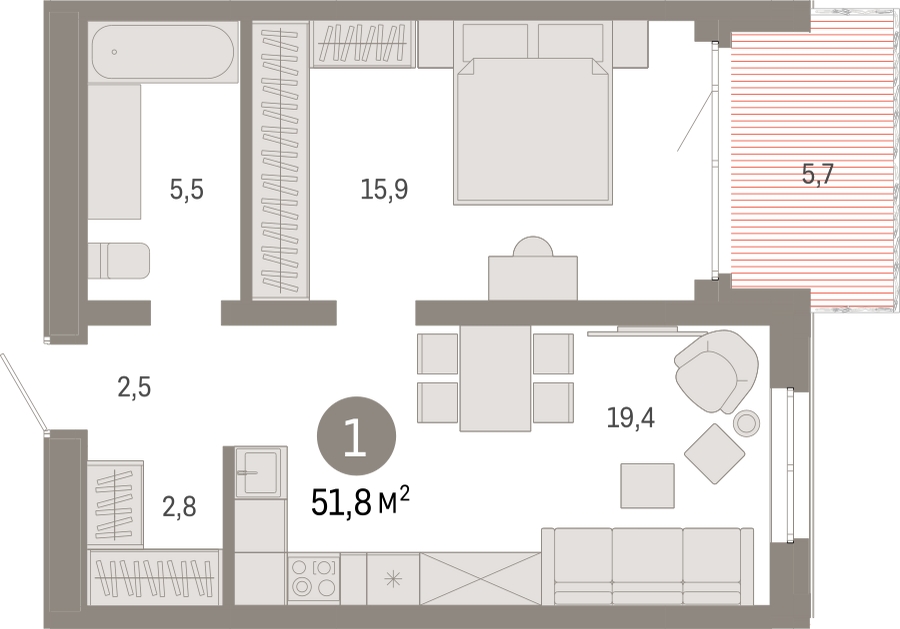 1-комнатная квартира с отделкой в ЖК Прео на 21 этаже в 2 секции. Сдача в 4 кв. 2025 г.