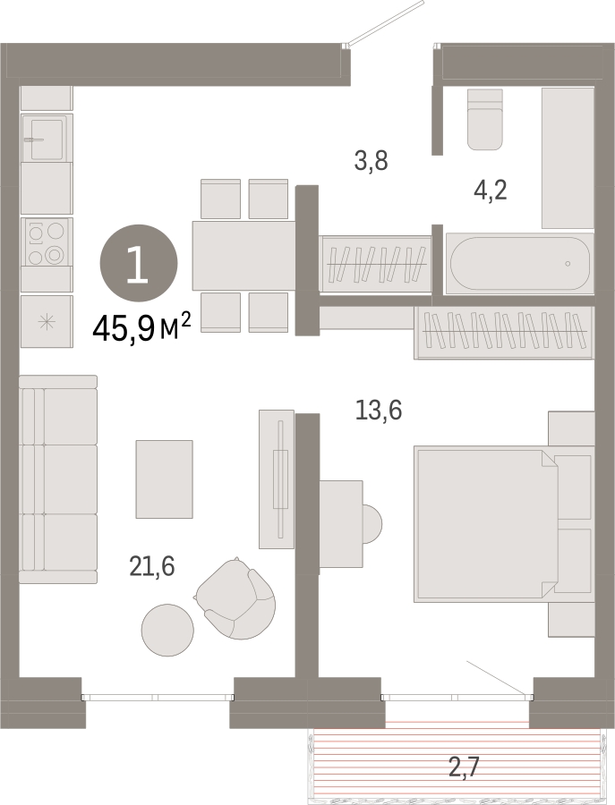 2-комнатная квартира с отделкой в Жилой район Южные кварталы на 1 этаже в 1 секции. Сдача в 1 кв. 2024 г.