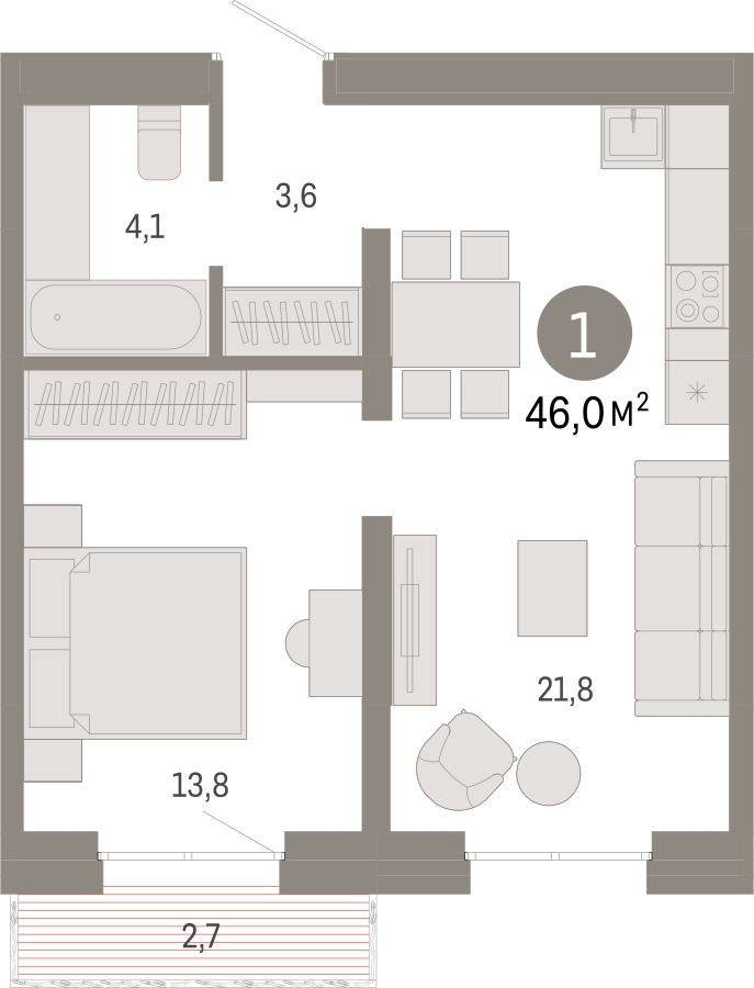 1-комнатная квартира с отделкой в ЖК Айвазовский City на 8 этаже в 7.2 секции. Сдача в 3 кв. 2026 г.