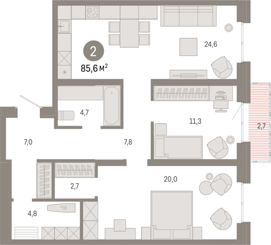 1-комнатная квартира с отделкой в ЖК Прео на 6 этаже в 2 секции. Сдача в 4 кв. 2025 г.