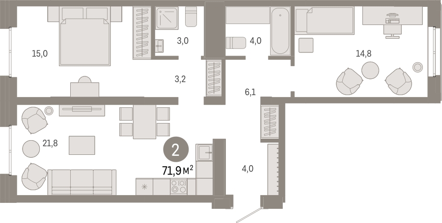 2-комнатная квартира с отделкой в Велнес-квартал Никольский на 8 этаже в 2 секции. Сдача в 4 кв. 2024 г.