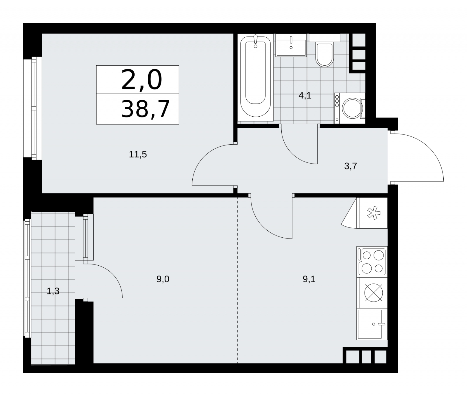 1-комнатная квартира с отделкой в Жилой район Южные кварталы на 4 этаже в 3 секции. Сдача в 3 кв. 2026 г.